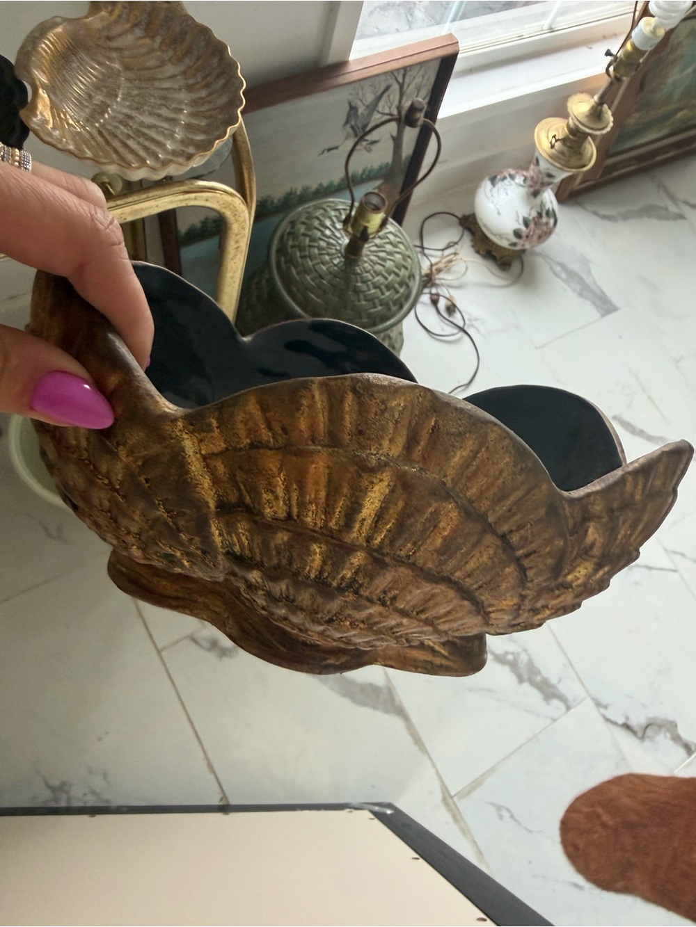 Made in Italy Gold Shell Decorative Bowl - Black Interior